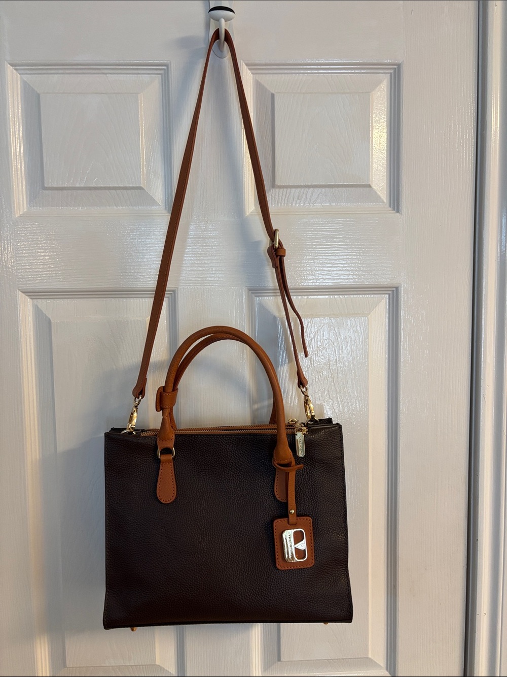 Brown Leather Valentina Pebbled leather Handbag